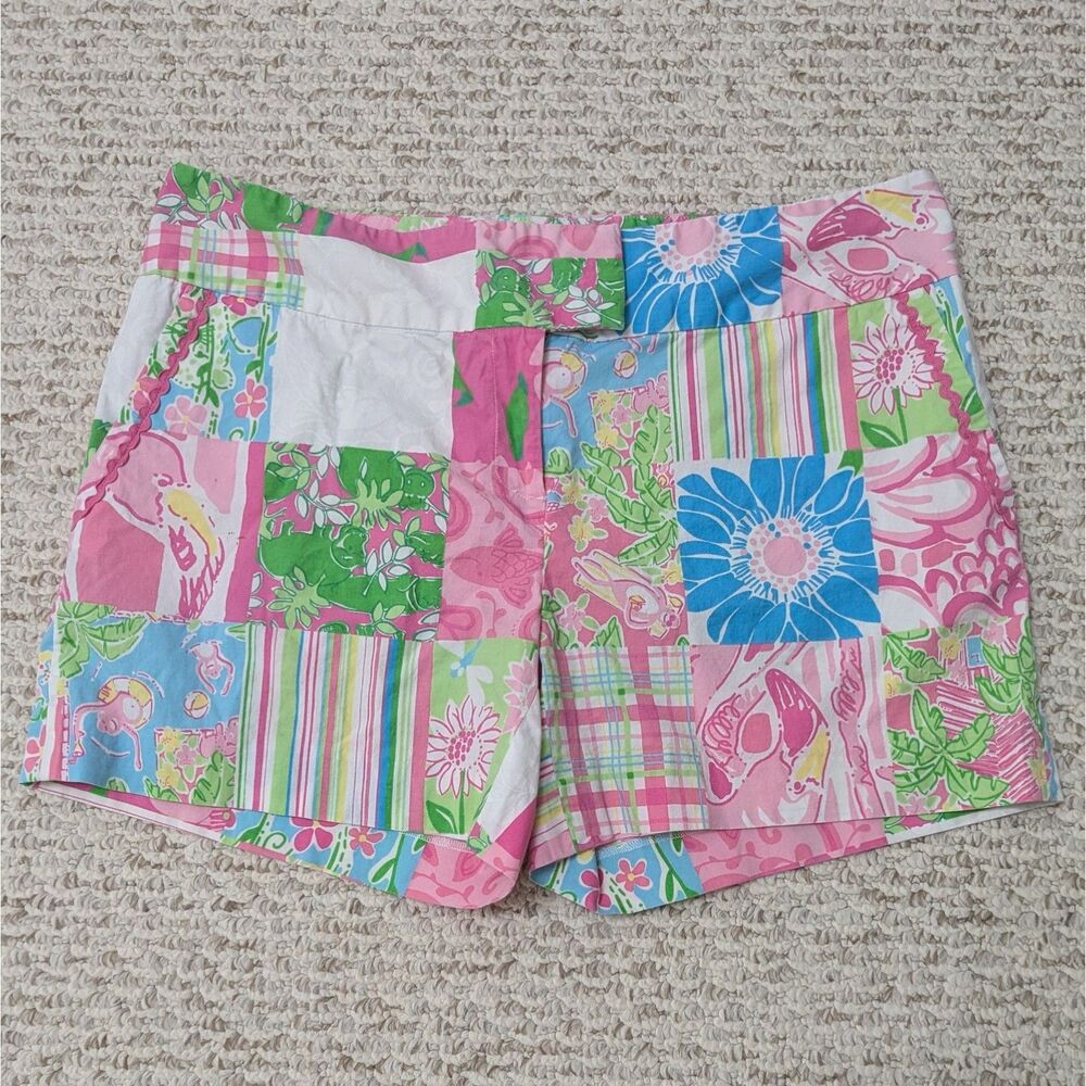 Lilly Pulitzer Womens Sz 8 Patchwork Multicolor Floral Shorts Tropical Resort